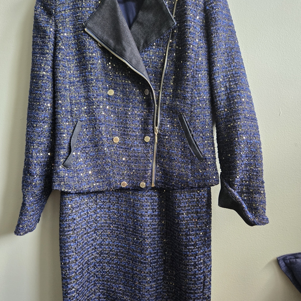 NWT White House Black Market Blue Sheath Midi Dress w/ Moto Jacket